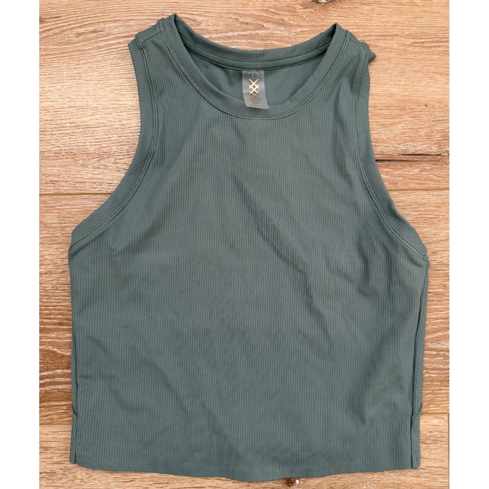 Rhone Serene Fitted Ribbed Tank Women's S/P Green Smoke Slim Fit Crop Top